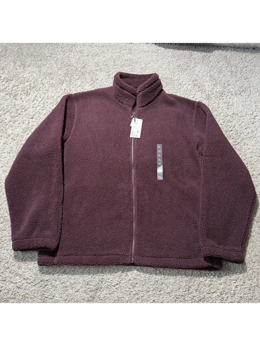 NWT UNIQLO Womens Fluffy Pile Fleece Full Zip Jacket Teddy Sherpa Wine Size XL
